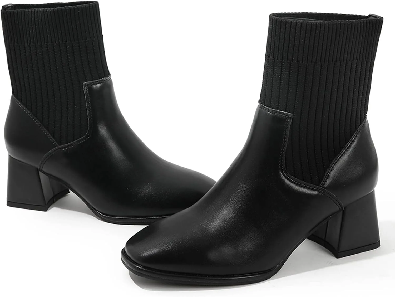 DADAWEN Women's Elastic Chelsea Boots Chunky Block Heel Ankle Booties
