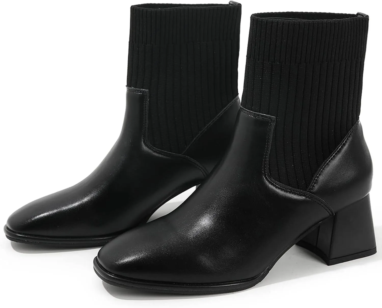 DADAWEN Women's Elastic Chelsea Boots Chunky Block Heel Ankle Booties