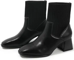 DADAWEN Women's Elastic Chelsea Boots Chunky Block Heel Ankle Booties
