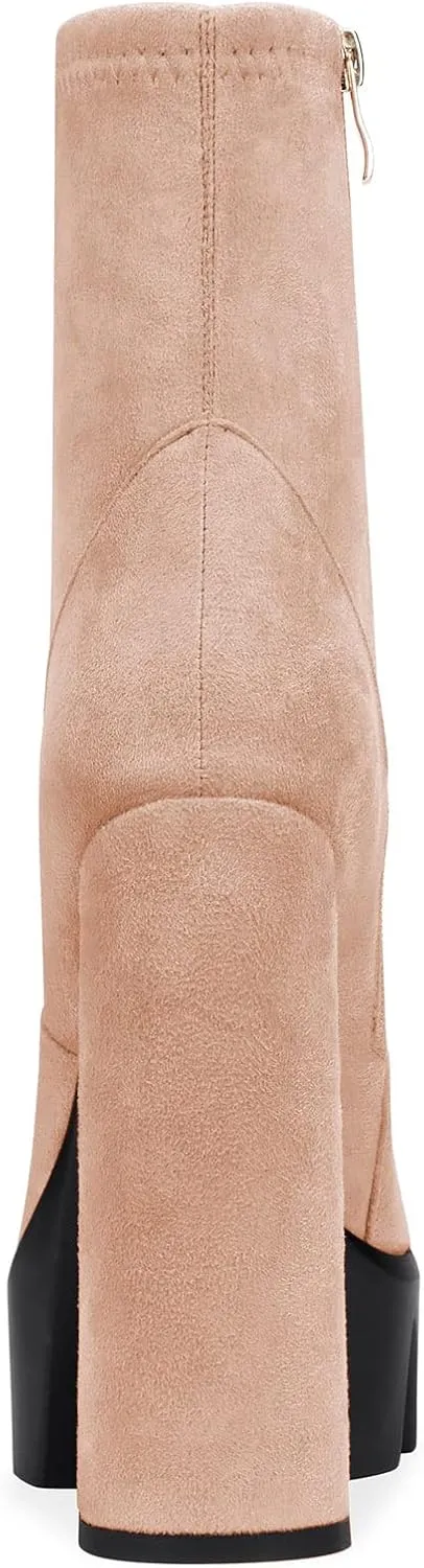 DearOnly Women Chunky Block High Heel Platform Pointed Toe Ankle Boots Short Bootie Zipper Slip-on Classic Wedding Party 5.5 Inches Heels Boots