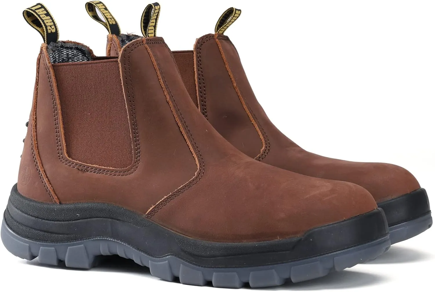 DIIG Work Boots for Men, Soft/Steel Toe Waterproof Working Boots, Slip Resistant Anti-Static Slip-on Safety EH Working Shoes 6 8 9 10 11 12 13 (Brown)