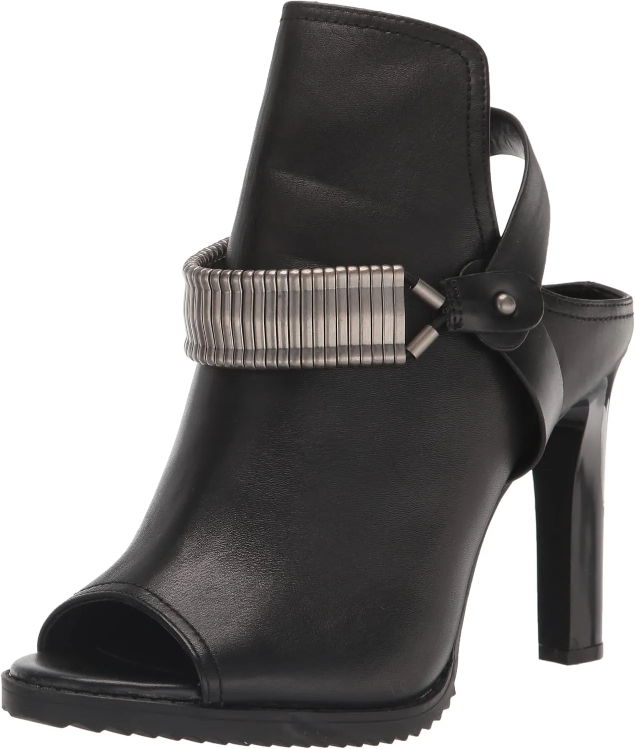 DKNY Women's Open Toe Metal Strap Detail Heeled Bootie Sandal