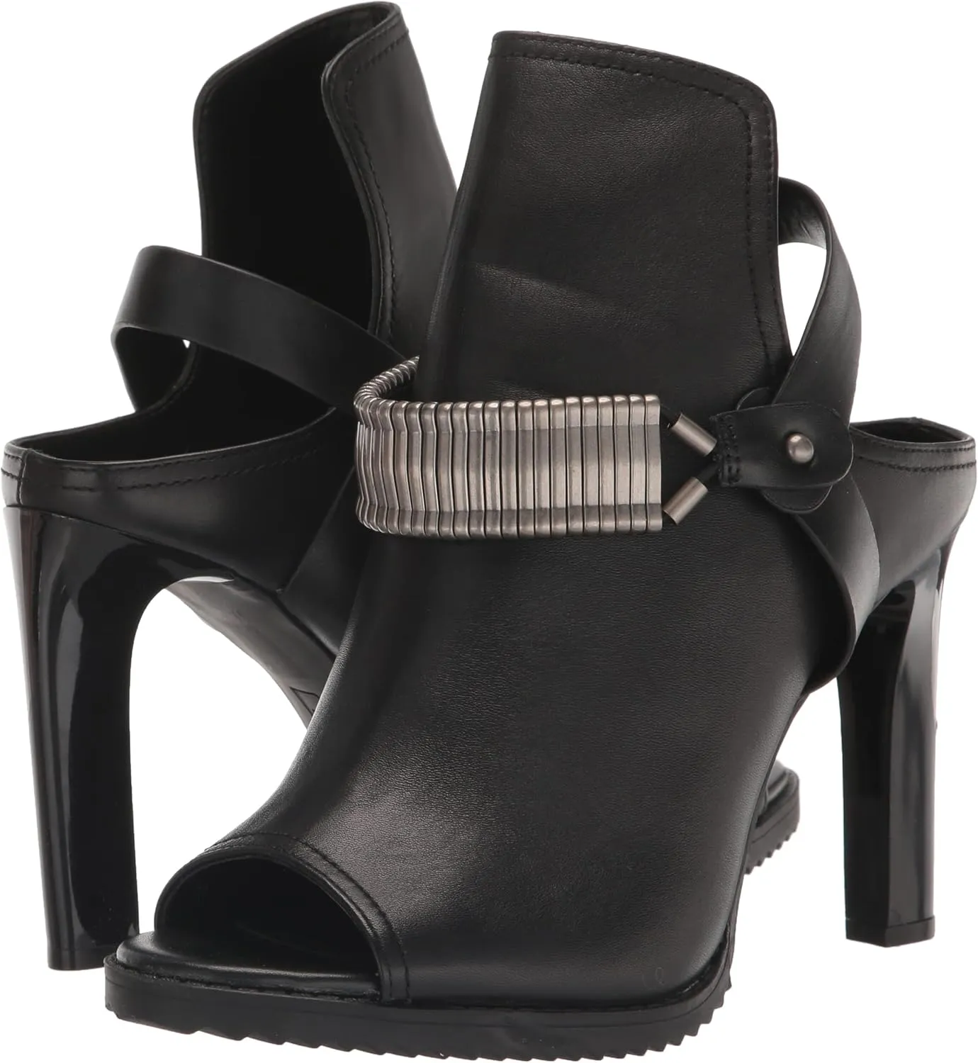 DKNY Women's Open Toe Metal Strap Detail Heeled Bootie Sandal