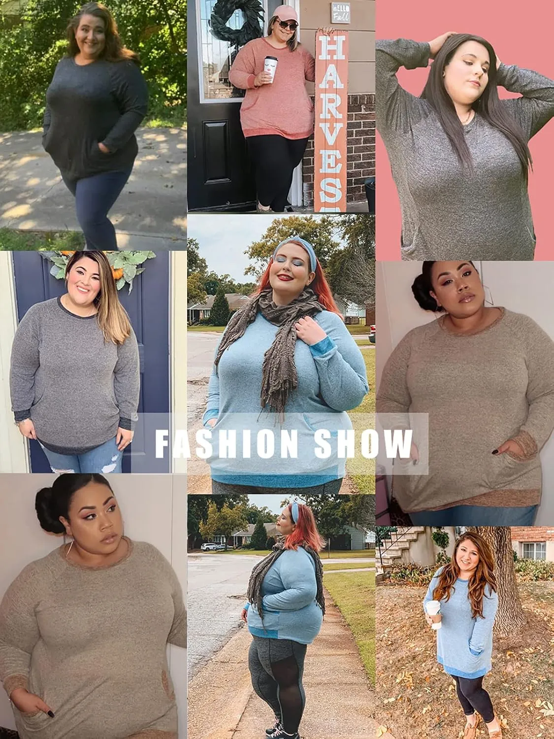 DOLNINE Women's Plus Size Sweatshirts Color Block Long Sleeve Pocket Shirts Tops