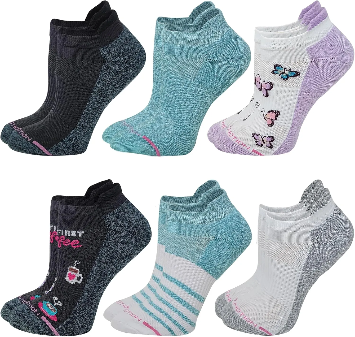 Dr. Motion 6 Pairs Womens Low Cut Ankle Cushioned Breathable Compression Socks