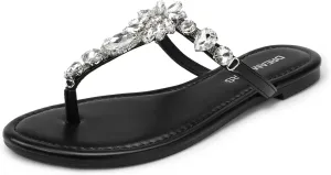 DREAM PAIRS Flip Flops for Women Dressy Rhinestone T-Strap Thong Sandals for Summers Dress Beach