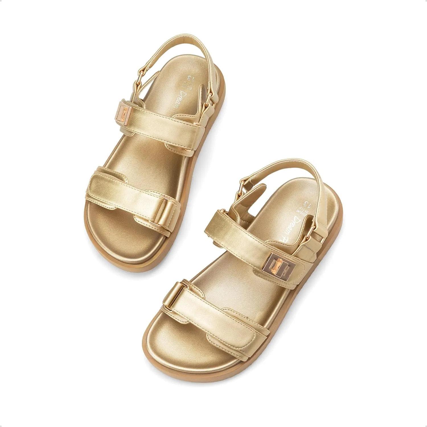 DREAM PAIRS Girls Sandals Casual Open Toe Two Adjustable Strapped Sandals with Hook and Loop for Little Kid/Big Kid