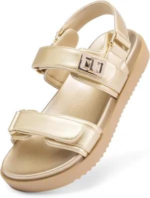 DREAM PAIRS Girls Sandals Casual Open Toe Two Adjustable Strapped Sandals with Hook and Loop for Little Kid/Big Kid