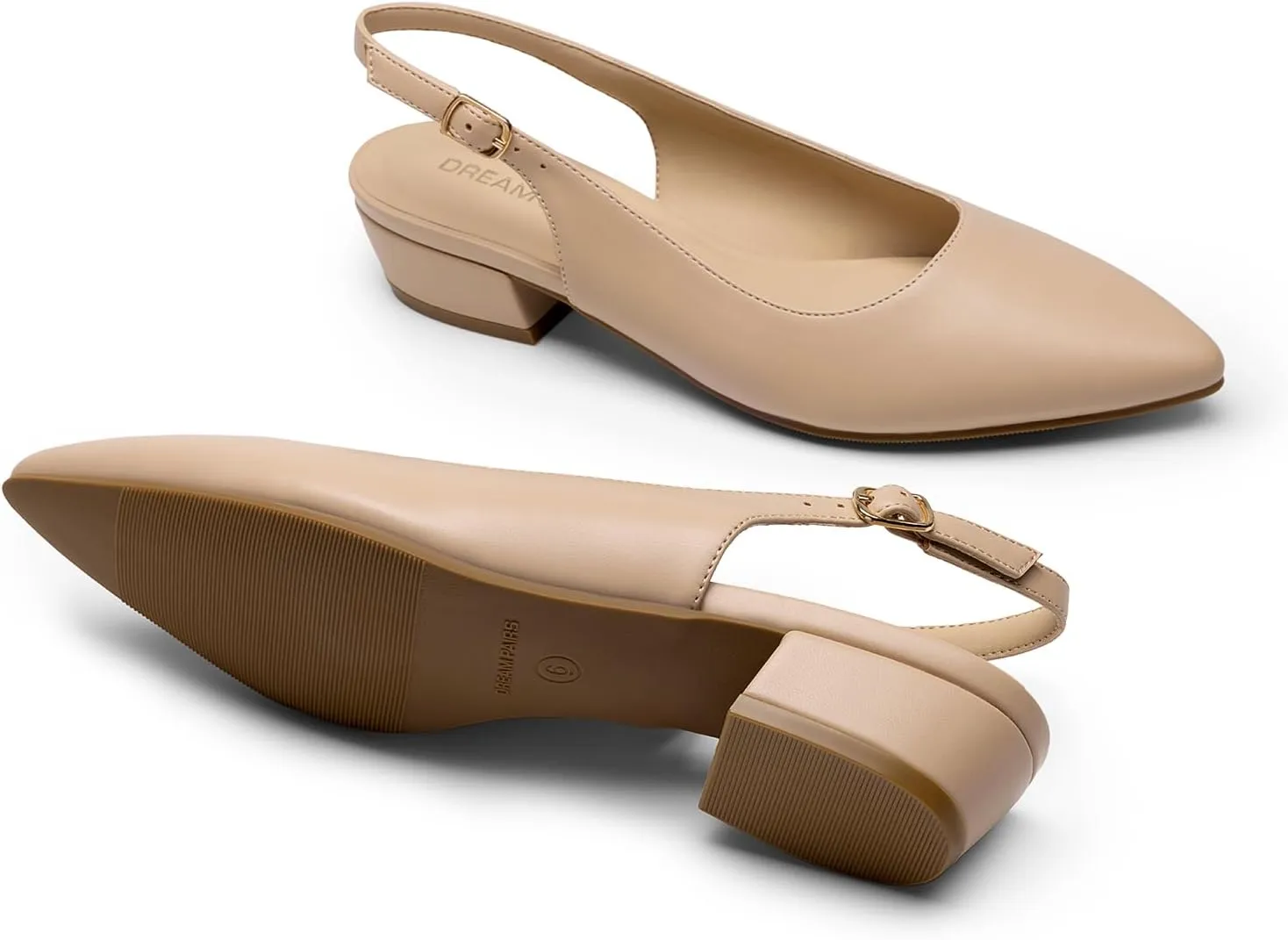 DREAM PAIRS Kitten Slingback Low Block Heels for Women Pointed Closed Toe Business Dress Shoes Wedding Party Comfortable Pumps Shoes