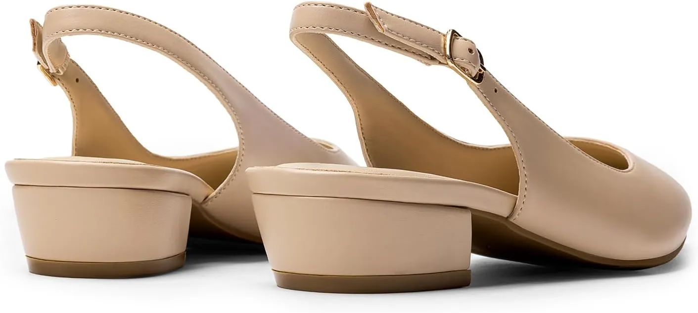 DREAM PAIRS Kitten Slingback Low Block Heels for Women Pointed Closed Toe Business Dress Shoes Wedding Party Comfortable Pumps Shoes