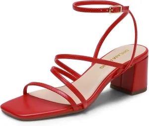 DREAM PAIRS Womens Block Heels 2 inch Strappy Square Toe Dressy Chunky Low Heeled Sandals for Party Wedding Evening