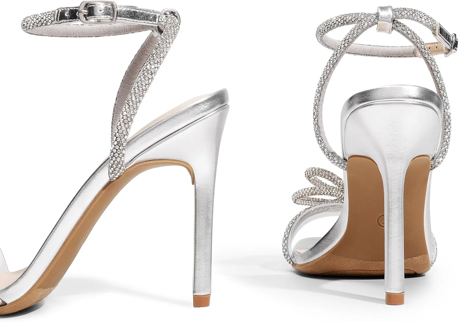 DREAM PAIRS Women's Double Bowknots Crystal Sandals Clear Slingback Heels Square Toe Shoes for Party Wedding