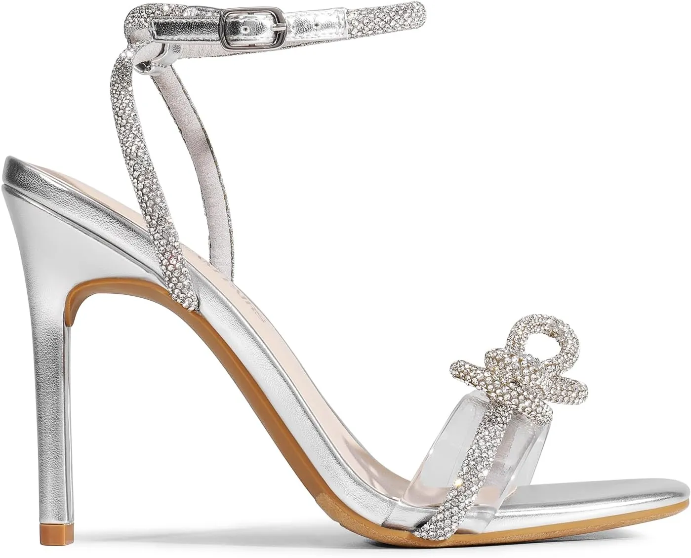 DREAM PAIRS Women's Double Bowknots Crystal Sandals Clear Slingback Heels Square Toe Shoes for Party Wedding