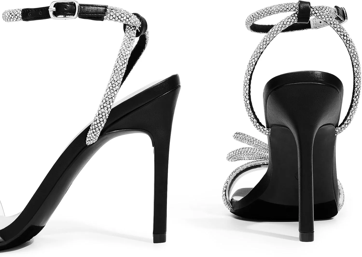DREAM PAIRS Women's Double Bowknots Crystal Sandals Clear Slingback Heels Square Toe Shoes for Party Wedding
