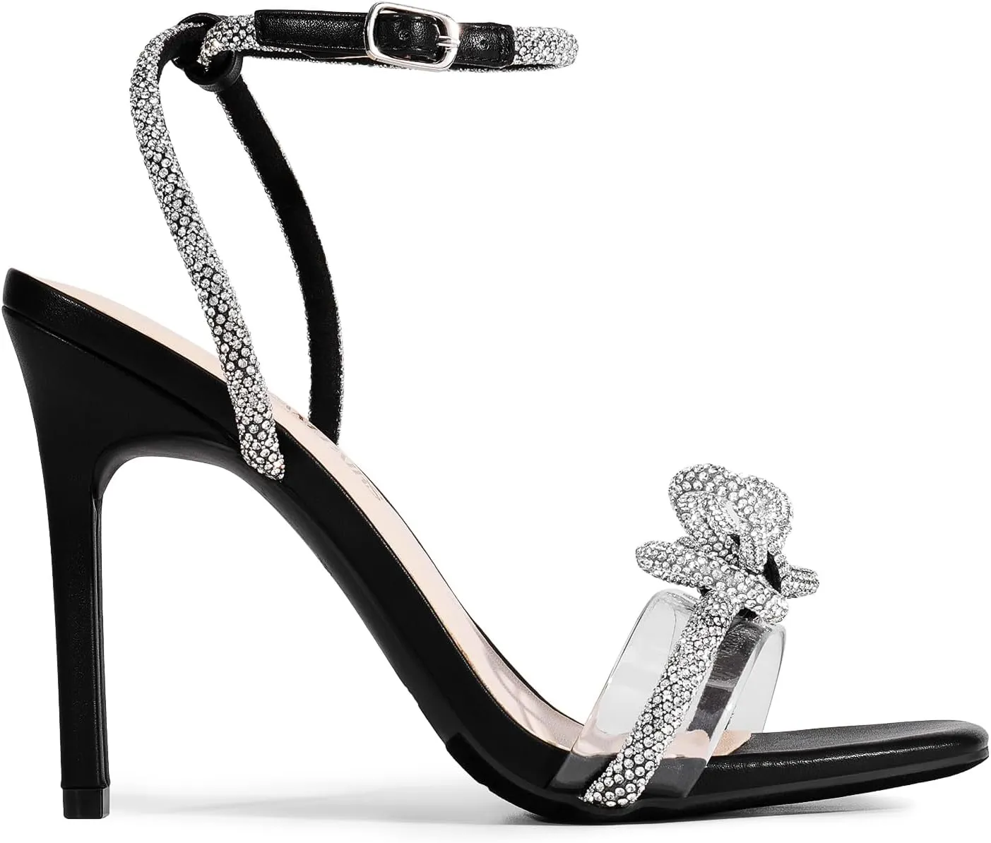 DREAM PAIRS Women's Double Bowknots Crystal Sandals Clear Slingback Heels Square Toe Shoes for Party Wedding