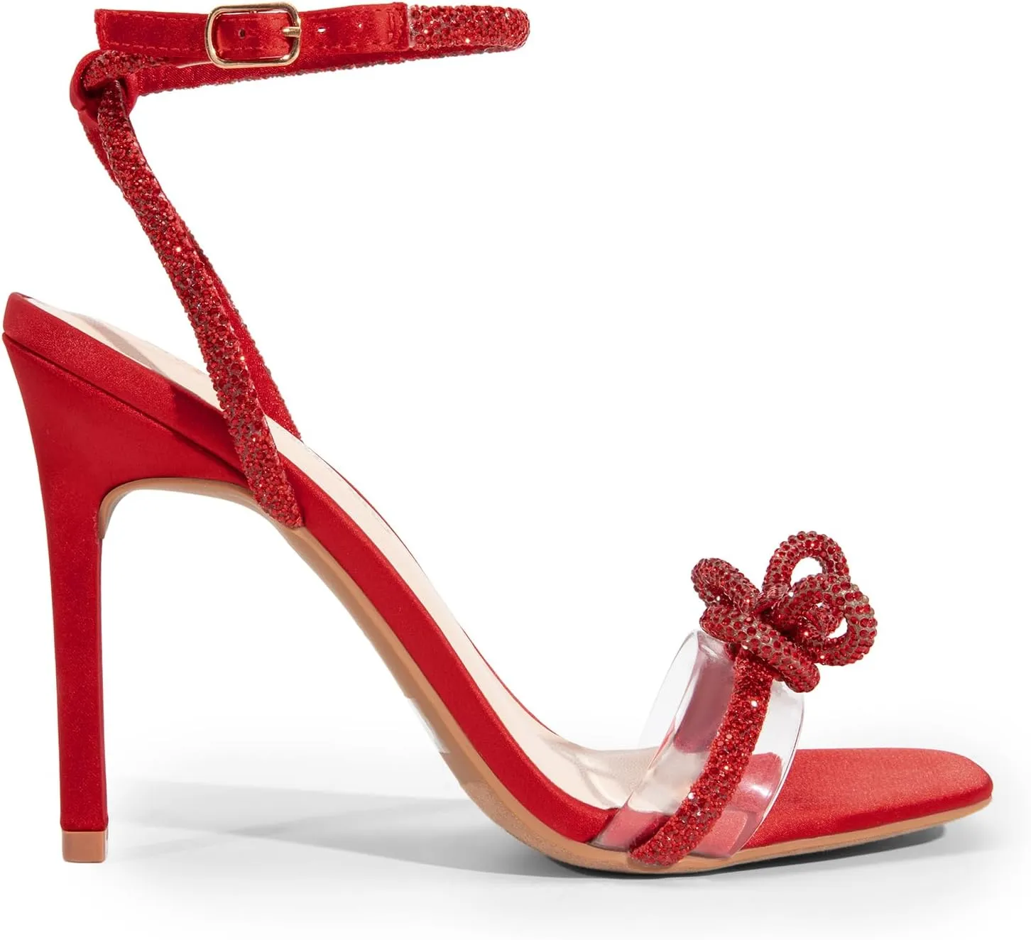 DREAM PAIRS Women's Double Bowknots Crystal Sandals Clear Slingback Heels Square Toe Shoes for Party Wedding