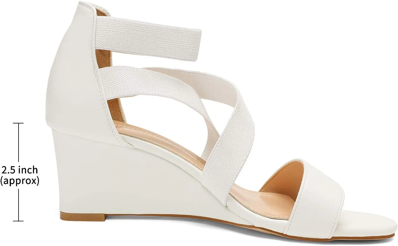 DREAM PAIRS Women's Elastic Ankle Strap Low Wedge Sandals