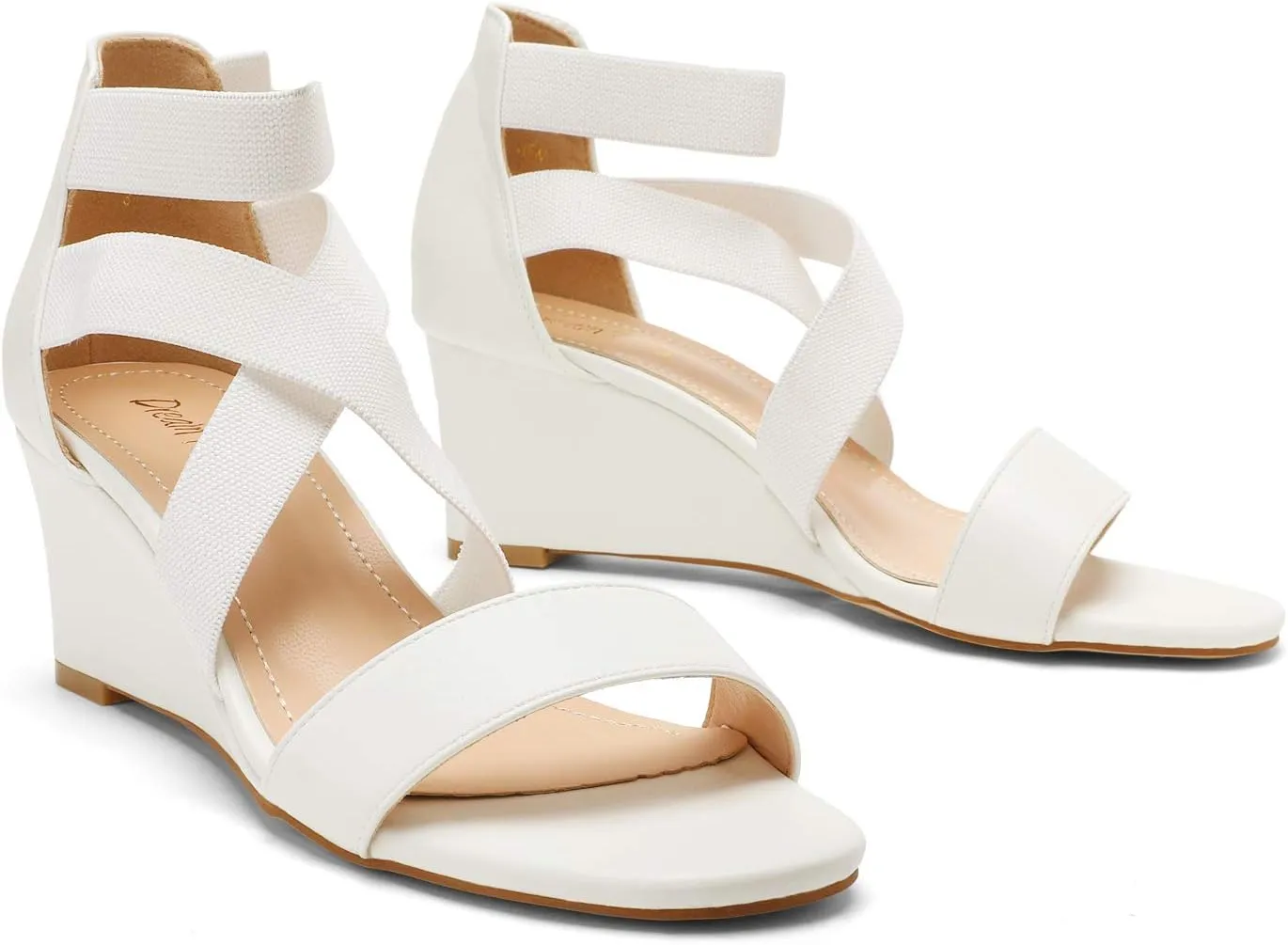 DREAM PAIRS Women's Elastic Ankle Strap Low Wedge Sandals