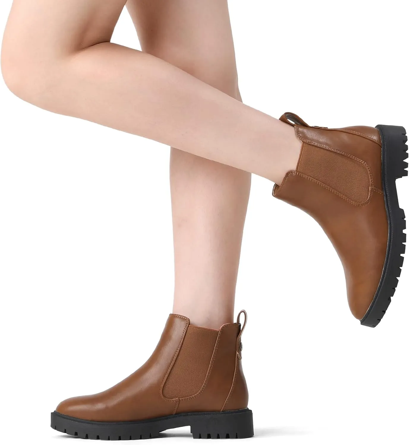 DREAM PAIRS Women's Low Heel Chelsea Ankle Boots Fashion Slip On Elastic Fall Booties Shoes
