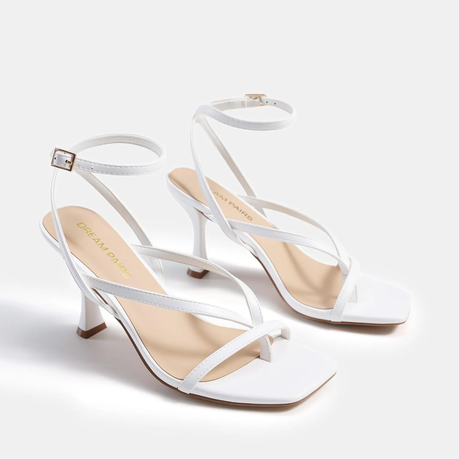 DREAM PAIRS Women's Low Kitten Heels Strappy Design with Lace Up Open Square Toe Thong Ankle Strap Shoes Fashionable Sexy Sylvestra Heeled Sandals for Dressy Occasions