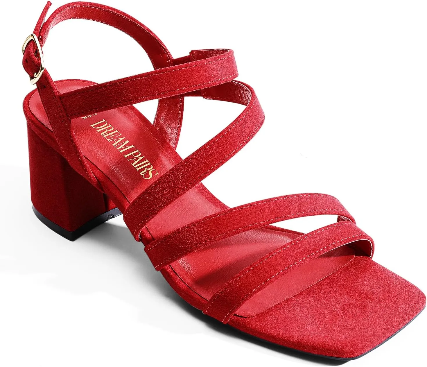 DREAM PAIRS Women's Strappy Chunky Heels Low Block Square Open Toe Sandals Dress Party Shoes
