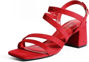 DREAM PAIRS Women's Strappy Chunky Heels Low Block Square Open Toe Sandals Dress Party Shoes