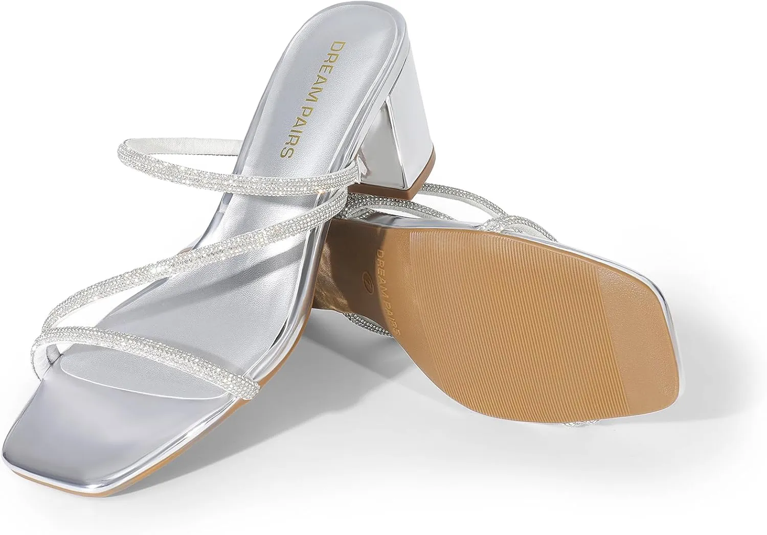DREAM PAIRS Women's Strappy Heels Open Toe Low Chunky Heel Slip On Mules Square Block Sandals Dress Shoes