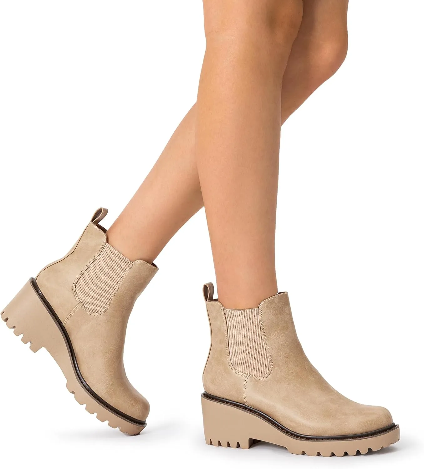 DREAM PAIRS Women's Wedge Chelsea Ankle Boots Fashion Round Toe Low Wedge Heel Platform Booties Shoes