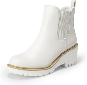 DREAM PAIRS Women's Wedge Chelsea Ankle Boots Fashion Round Toe Low Wedge Heel Platform Booties Shoes