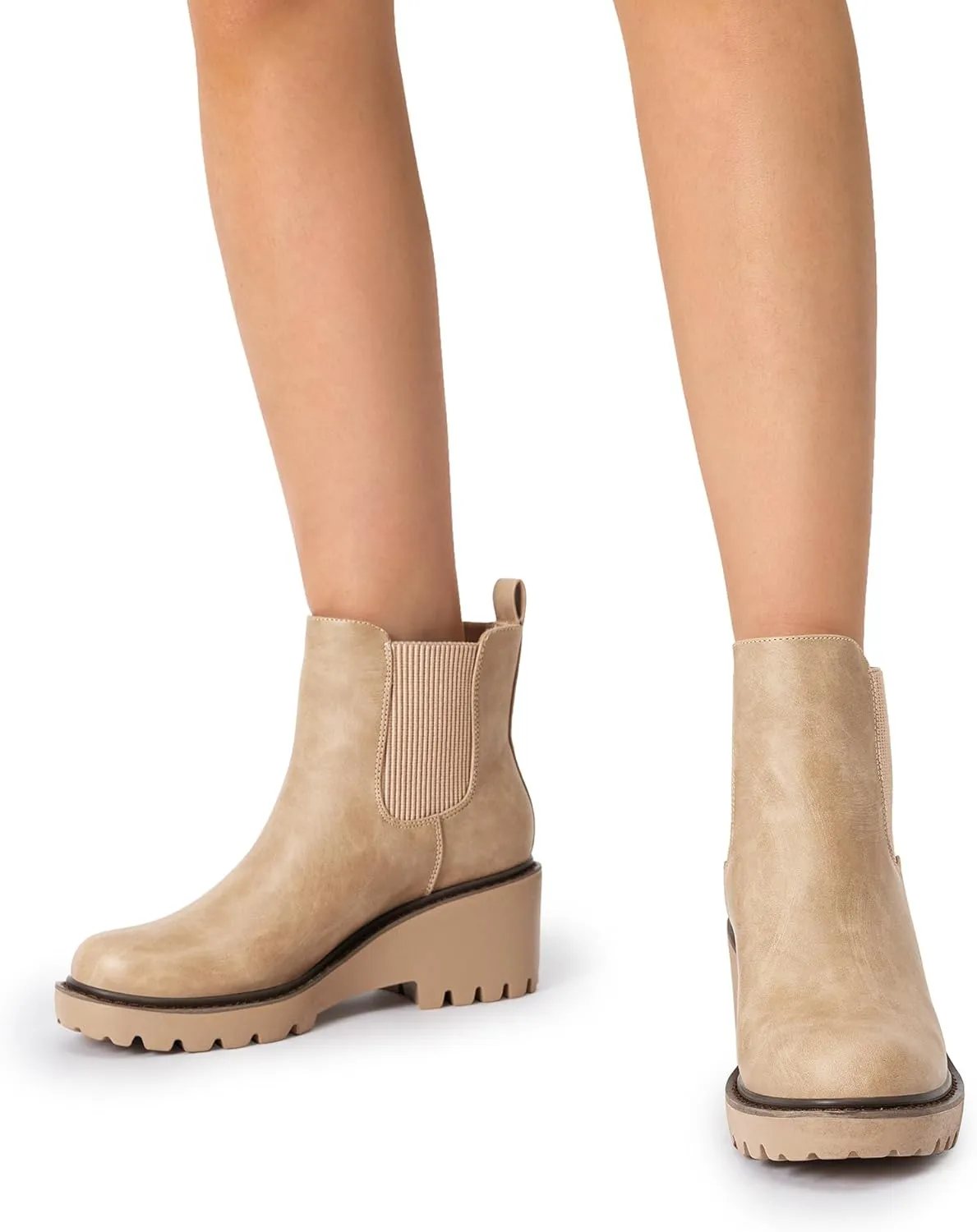 DREAM PAIRS Women's Wedge Chelsea Ankle Boots Fashion Round Toe Low Wedge Heel Platform Booties Shoes