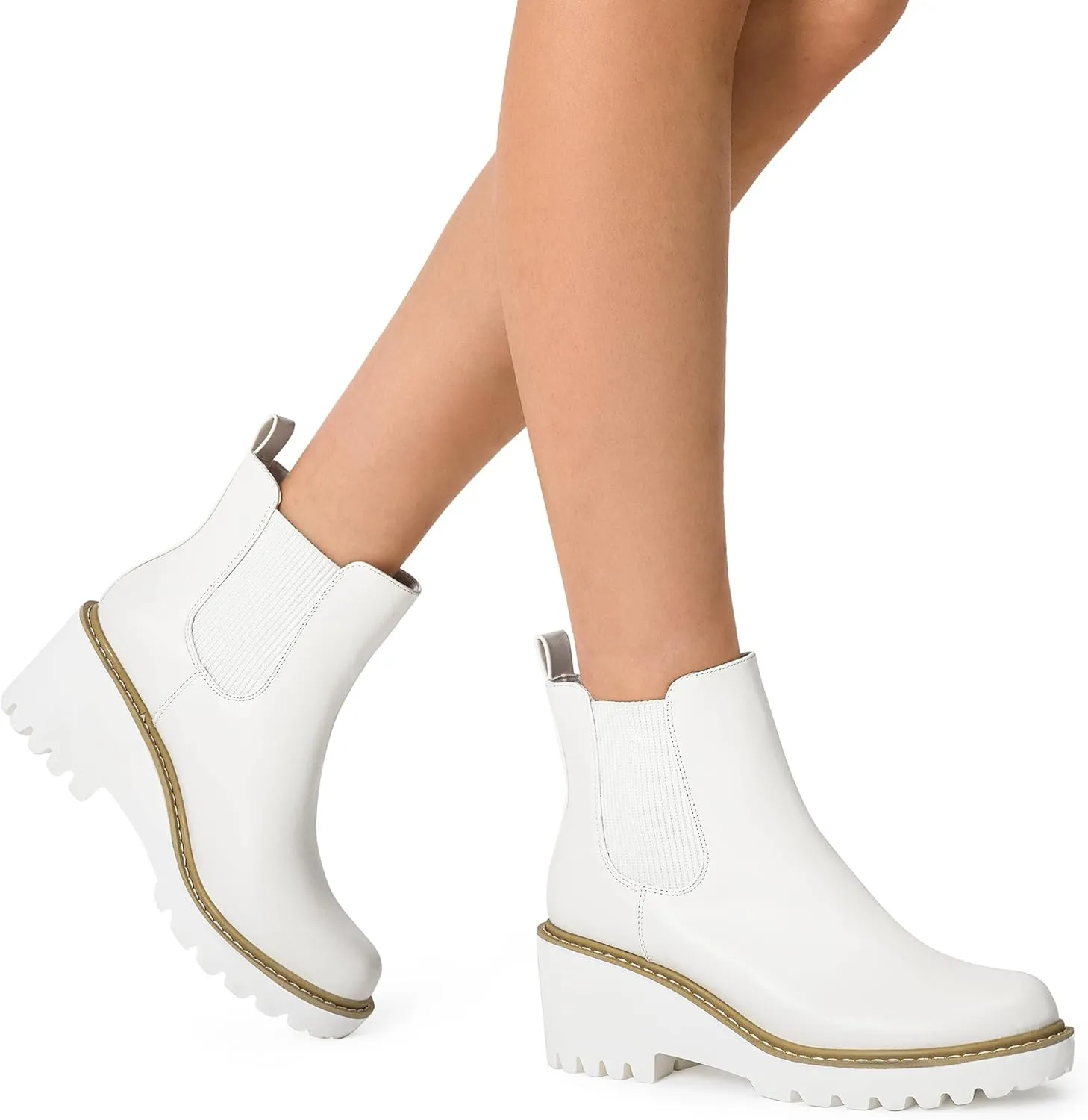 DREAM PAIRS Women's Wedge Chelsea Ankle Boots Fashion Round Toe Low Wedge Heel Platform Booties Shoes