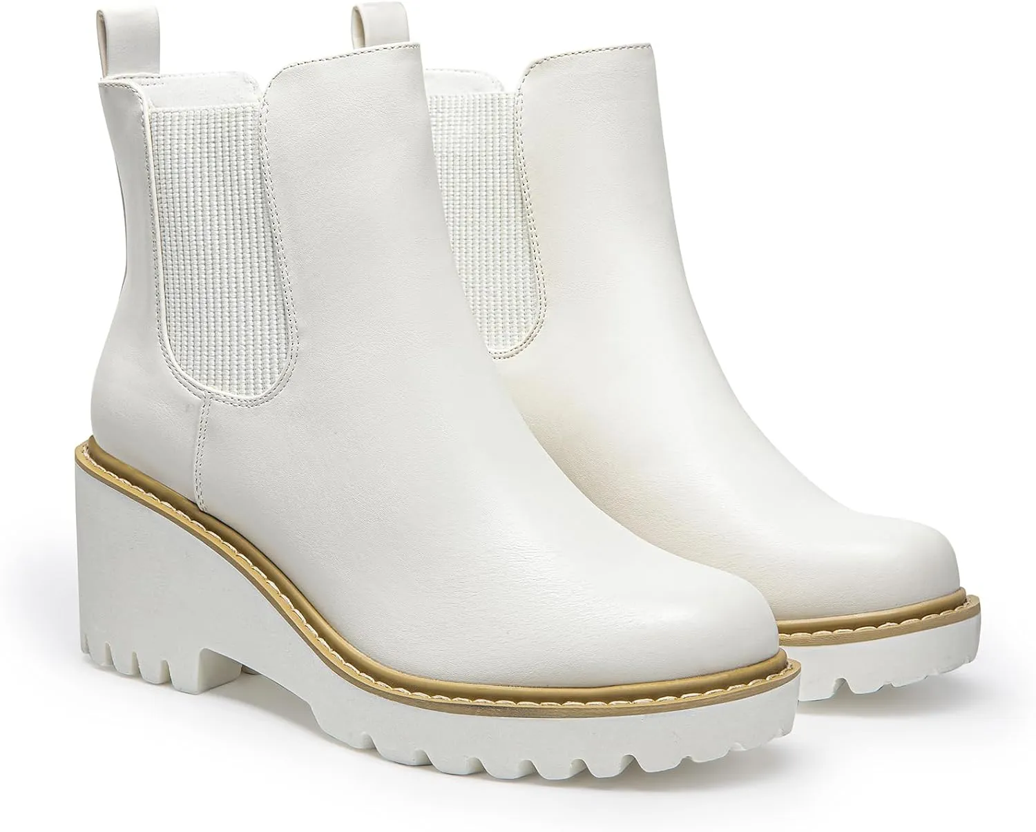 DREAM PAIRS Women's Wedge Chelsea Ankle Boots Fashion Round Toe Low Wedge Heel Platform Booties Shoes