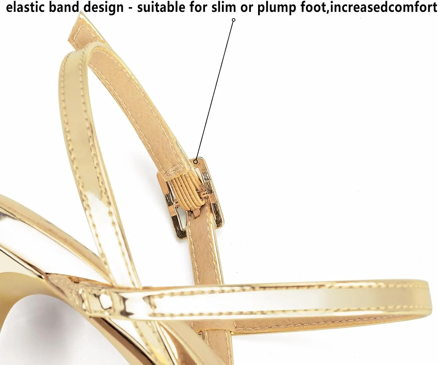 Dsevht Womens Sandals Square Open Toe Chunky High Heels Strappy Ankle Strap Sexy High Heel Sandals for Women