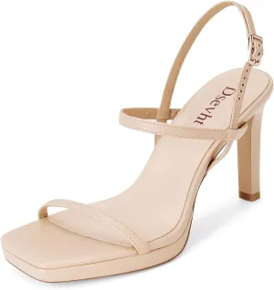 Dsevht Womens Sandals Square Open Toe Chunky High Heels Strappy Ankle Strap Sexy High Heel Sandals for Women