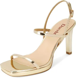 Dsevht Womens Sandals Square Open Toe Chunky High Heels Strappy Ankle Strap Sexy High Heel Sandals for Women