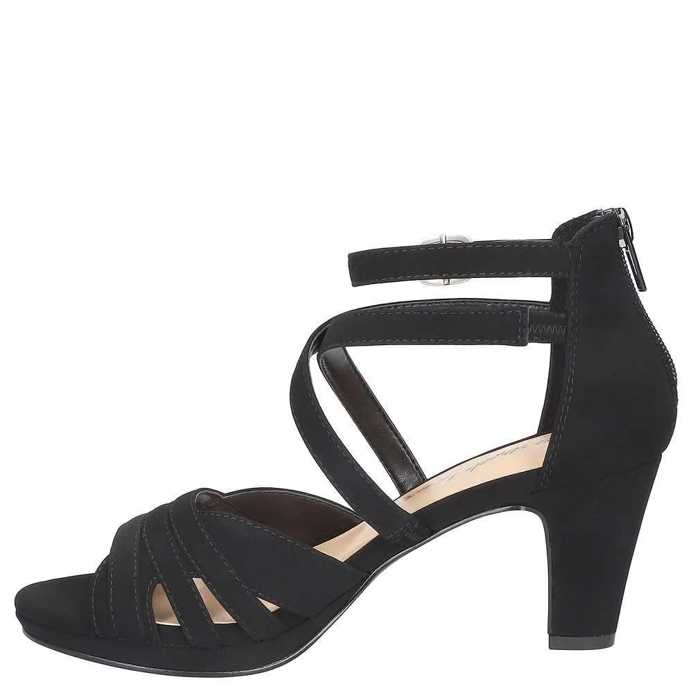 Easy Street Womens CRISSA Faux Suede Strappy Sandals Black 8 Wide (C,D,W)