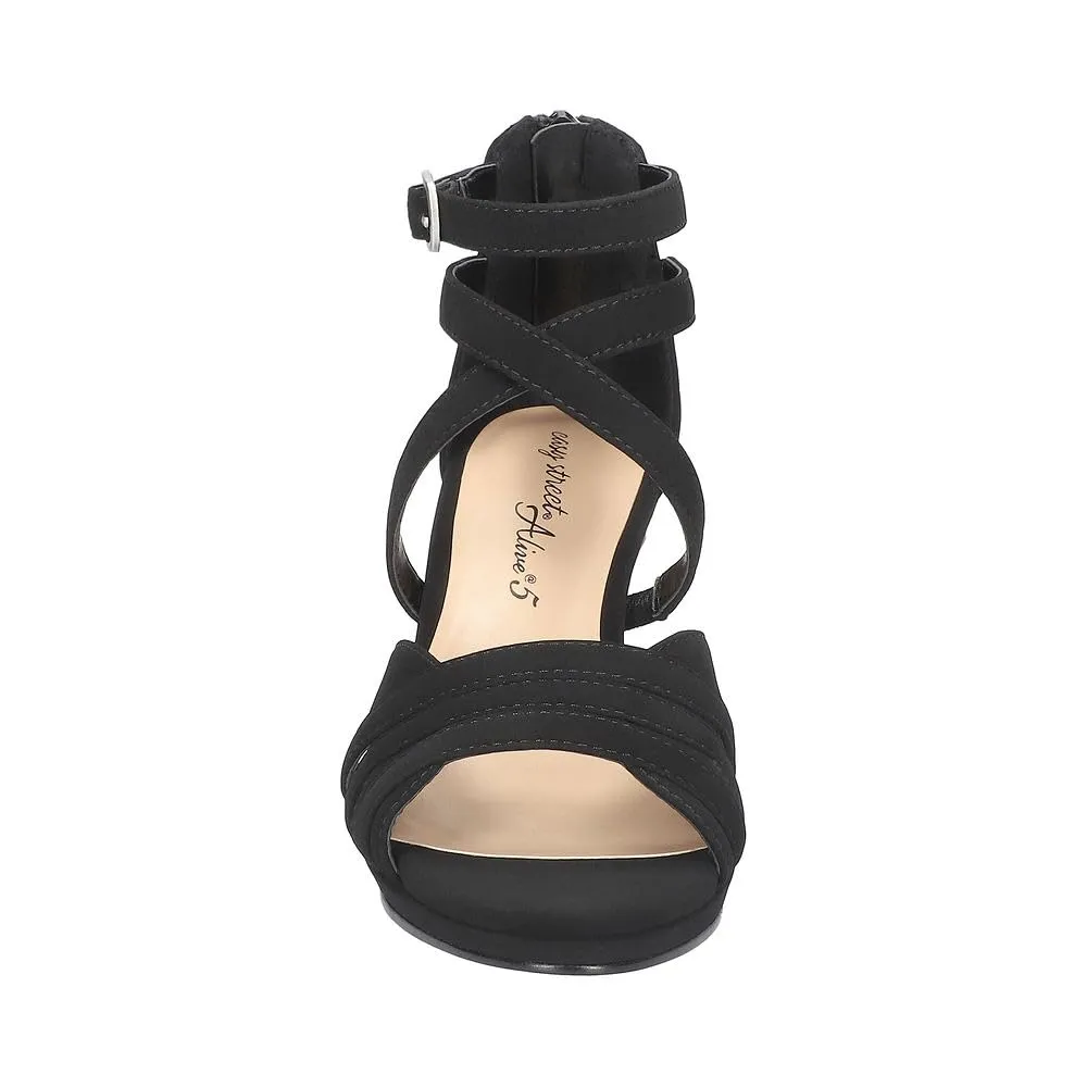 Easy Street Womens CRISSA Faux Suede Strappy Sandals Black 8 Wide (C,D,W)