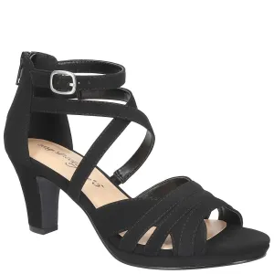 Easy Street Womens CRISSA Faux Suede Strappy Sandals Black 8 Wide (C,D,W)