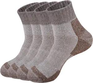 ECOEY Men's Merino Wool Cushioned Hiking Trekking Socks 4 Pairs, Quarter Length with Moisture Wicking