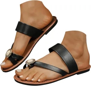 Eduavar Summer Sandals for Women, Orthopedic Sandals for Women Rhinestone Flat Sandals Comfortable Ring Toe Slippers