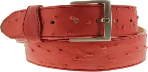 El Presidente Mens Red Ostrich Quill Print Leather Western Cowboy Belt Silver Buckle
