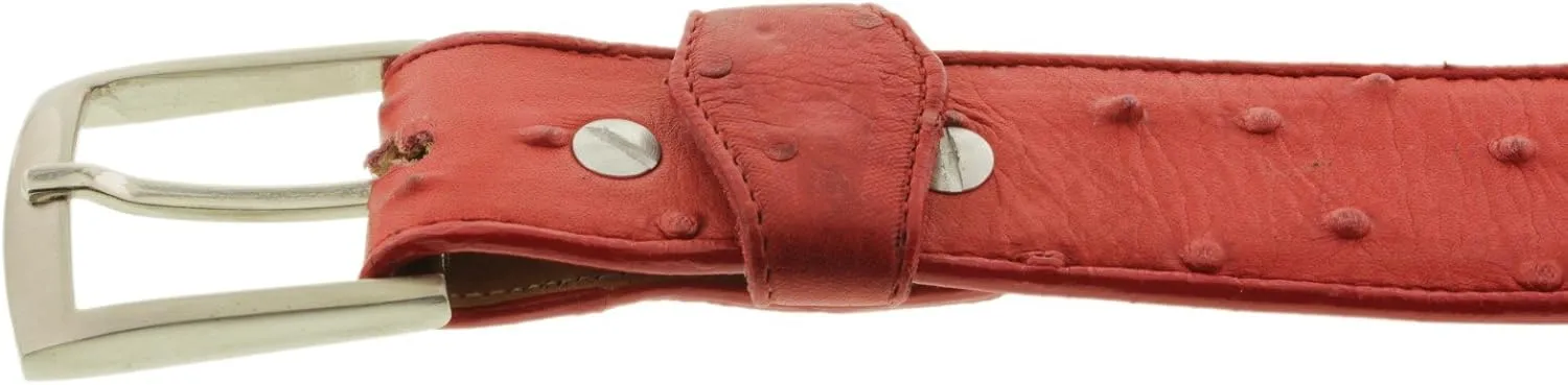 El Presidente Mens Red Ostrich Quill Print Leather Western Cowboy Belt Silver Buckle