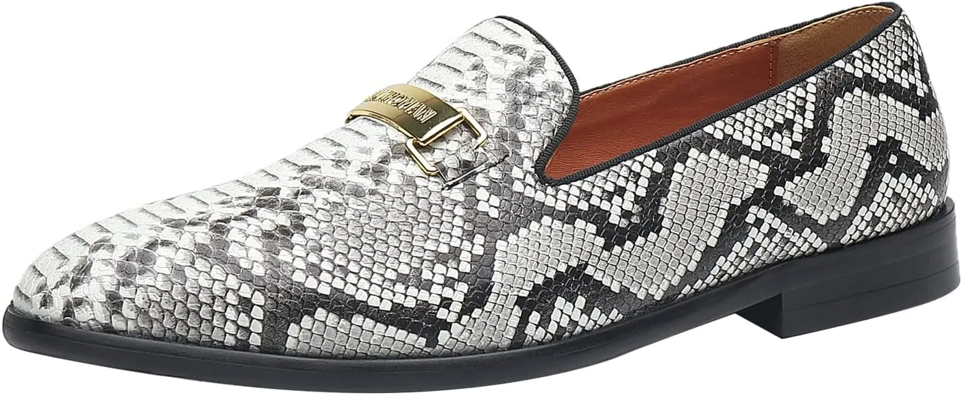 ELANROMAN Men's Gold Buckle Loafers Fashion Pull-on Penny Party Wedding Shoes