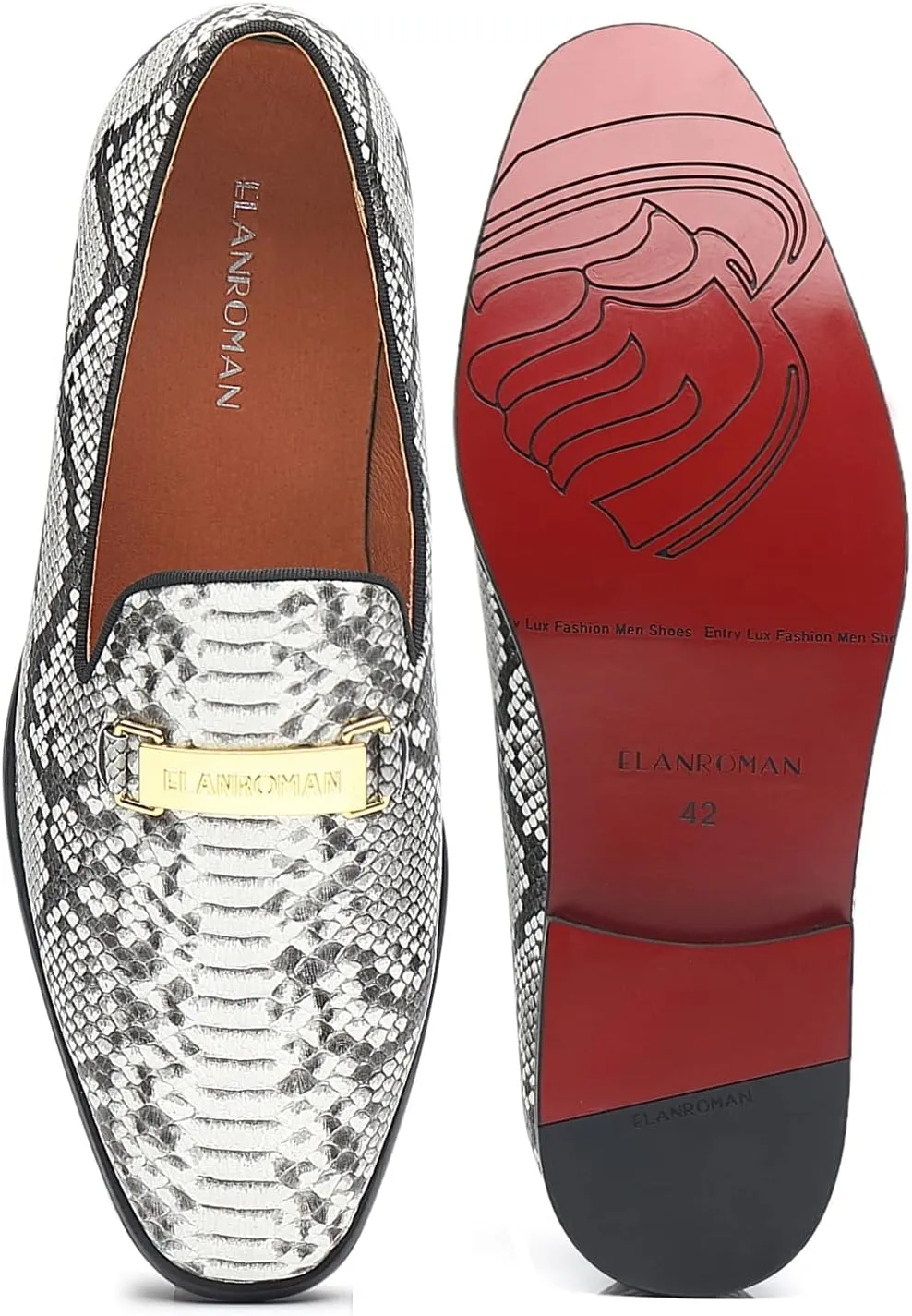 ELANROMAN Men's Gold Buckle Loafers Fashion Pull-on Penny Party Wedding Shoes