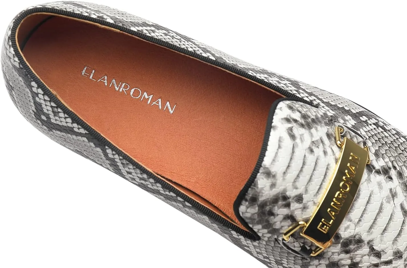 ELANROMAN Men's Gold Buckle Loafers Fashion Pull-on Penny Party Wedding Shoes