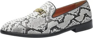 ELANROMAN Men's Gold Buckle Loafers Fashion Pull-on Penny Party Wedding Shoes