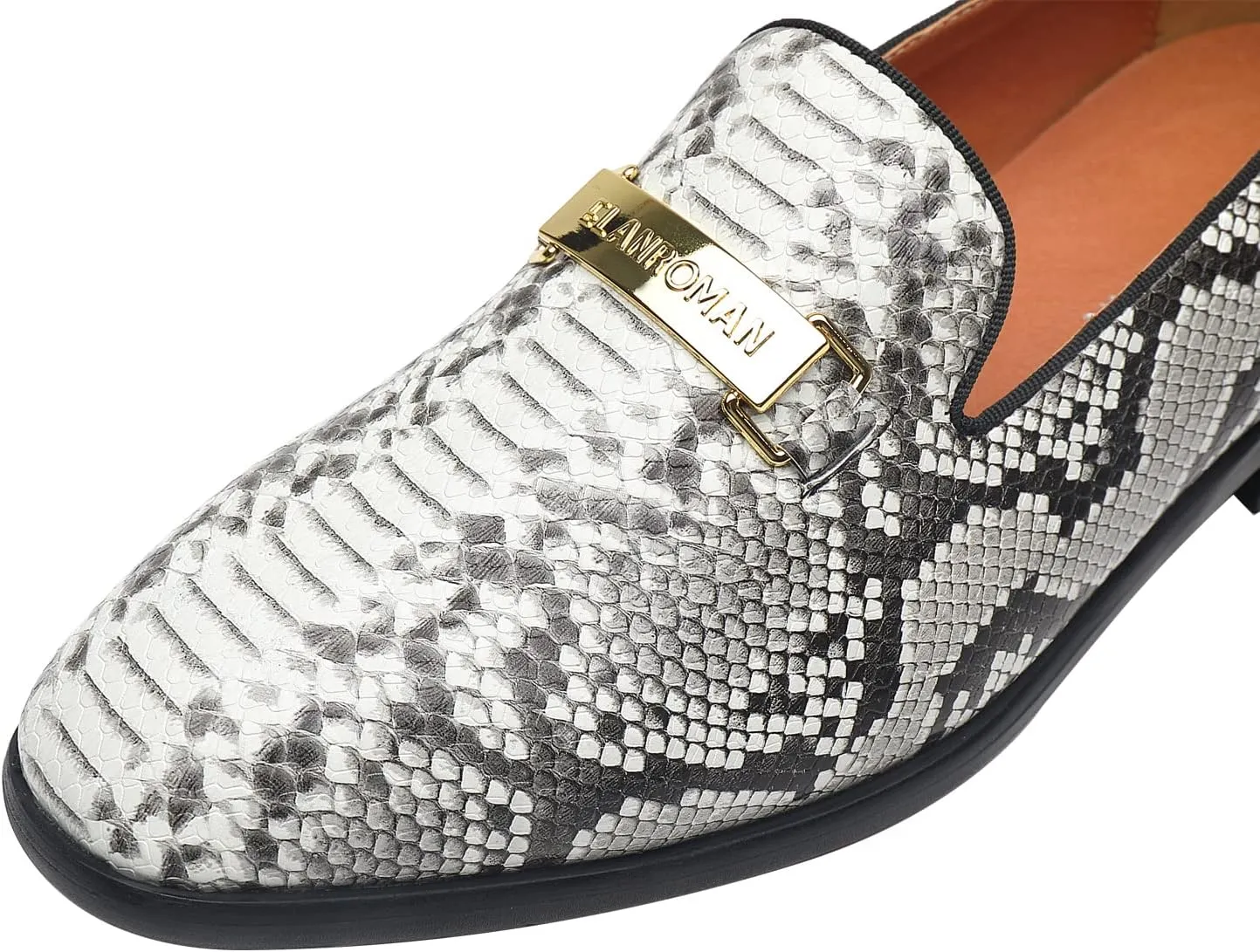 ELANROMAN Men's Gold Buckle Loafers Fashion Pull-on Penny Party Wedding Shoes
