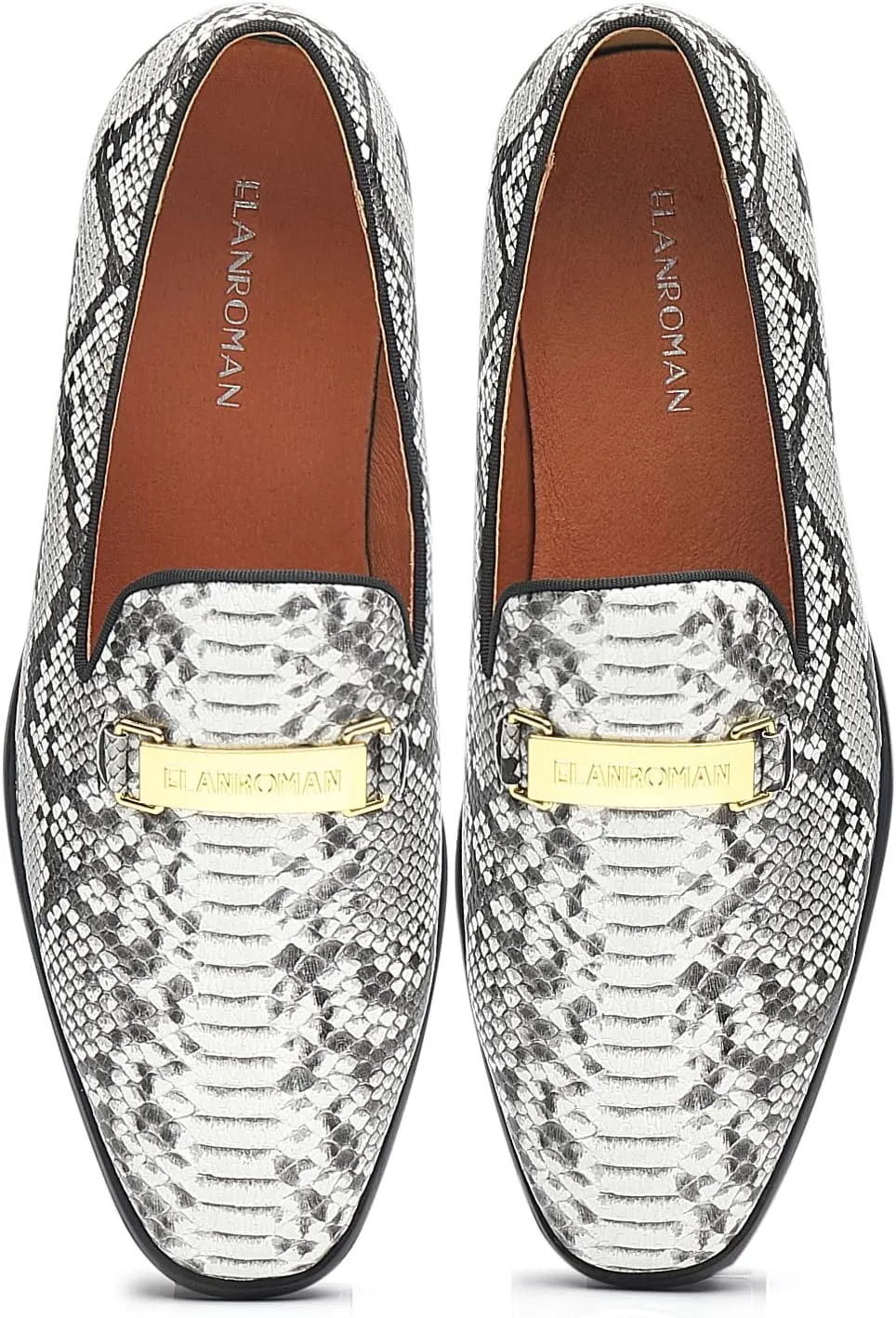 ELANROMAN Men's Gold Buckle Loafers Fashion Pull-on Penny Party Wedding Shoes