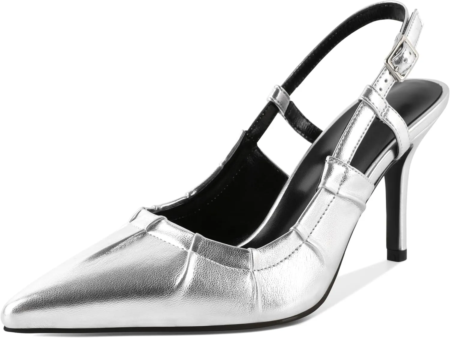 Eldof Women Slingback Heels Studded Eyelet Pointed Toe Slip On Stilettos High Heel Pumps Shoes Dressy 3.5 Inches