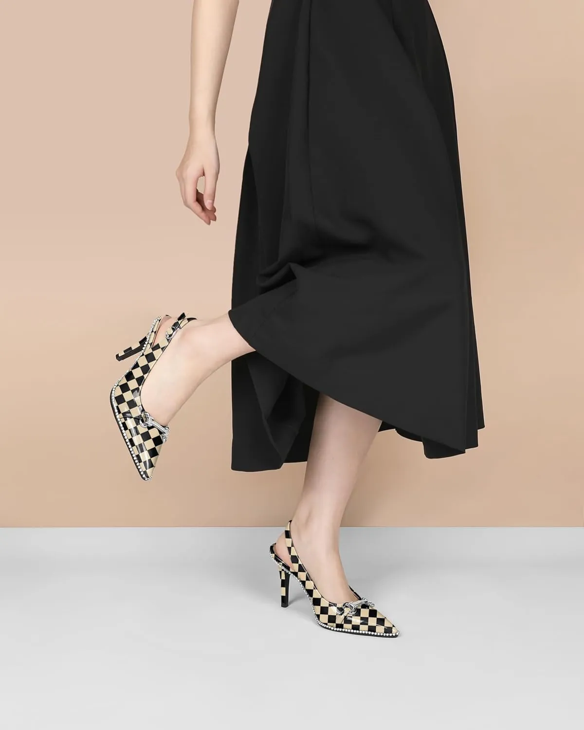 Eldof Women Slingbacks High Heel Pumps Closed Pointed Toe Beaded Rhinestone Slip On Stilettos Dress Pumps Shoes 3.5 Inches